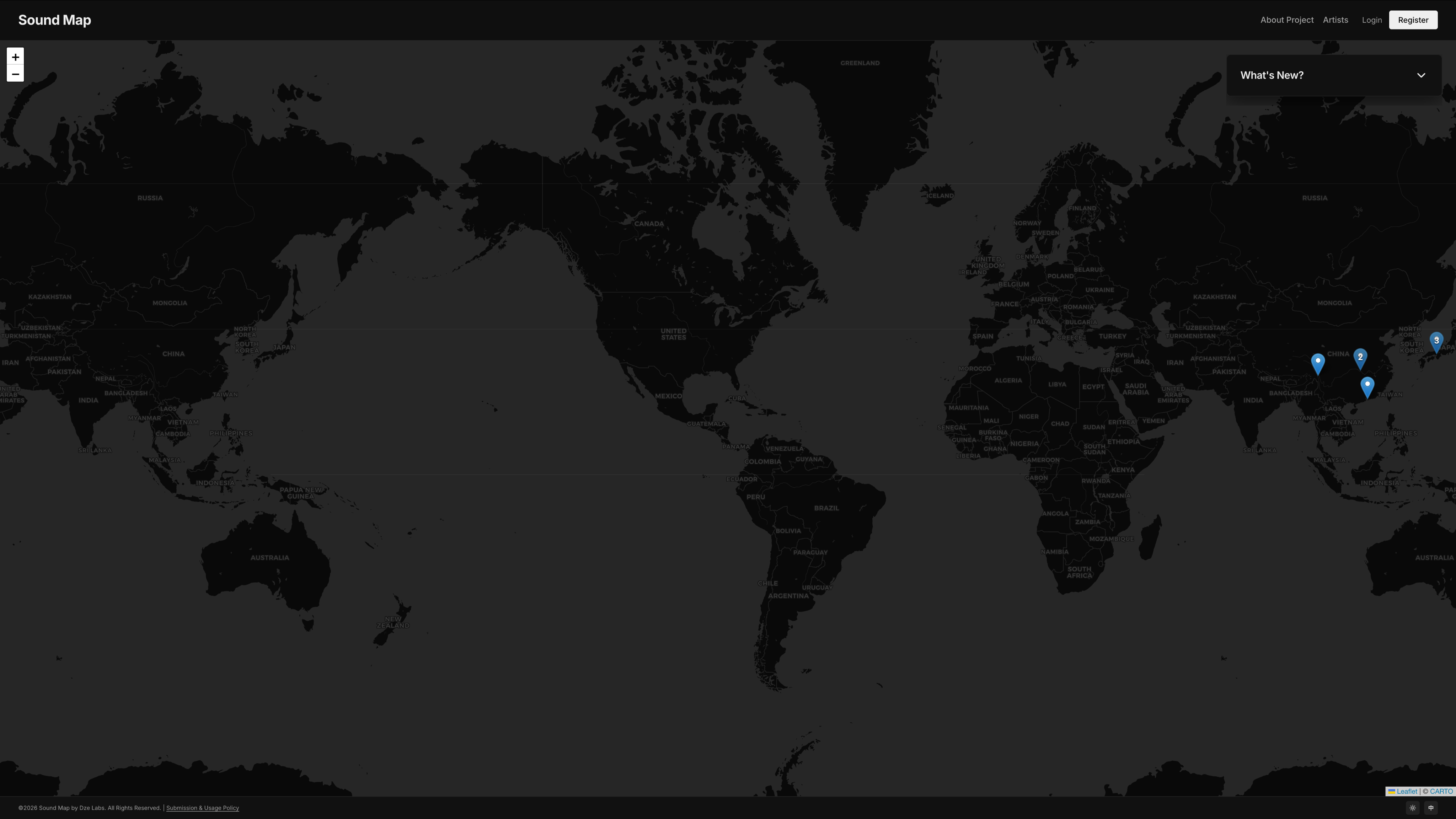 World map showing field recording locations